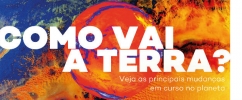 Ilustração da terra na cor laranja e azul | Museu do Amanhã